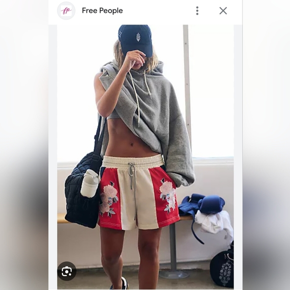 Free People Pants - Free People Red and Cream Floral Panel Athletic Shorts